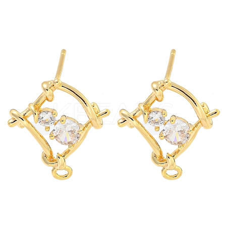 Brass Micro Pave Cubic Zirconia Stud Earring Findings LS-KK-U015-06G-1