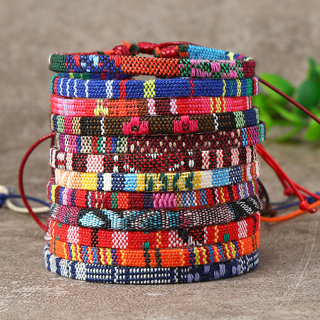 12Pcs Bohemian Style Cotton Cord Knitting Braided Anklet Sets FS-WGF0344-07-1