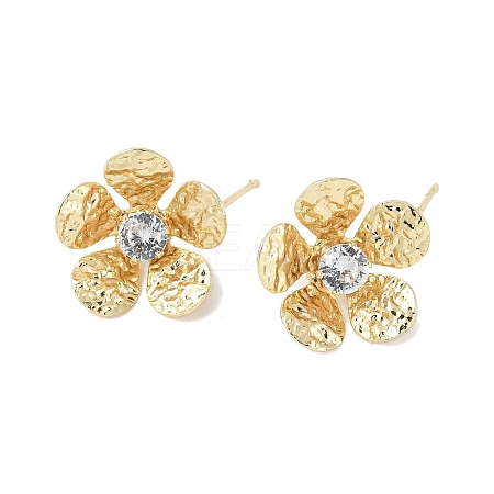 Flower Brass Micro Pave Cubic Zirconia Stud Earring Findings LS-KK-M326-08G-1