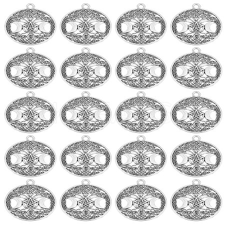 20Pcs Tibetan Style Hollow Alloy Pendants FIND-LP0001-93AS-1