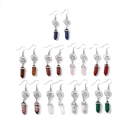 Gemstone Bullet with Lotus Dangle Earrings EJEW-I276-07P-1