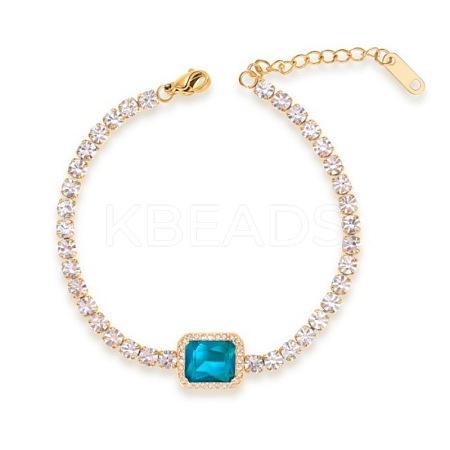 Elegant European Stainless Steel Pave Blue Cubic Zirconia Link Bracelets for Women PD8073-4-1