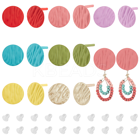   14Pcs 7 Color Iron Flat Round Stud Earrings for Women IFIN-PH0002-01-1