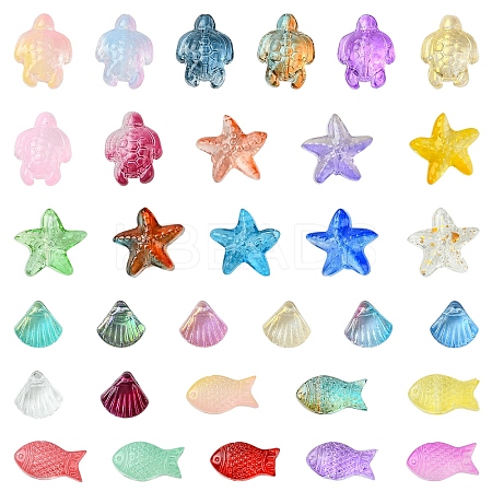 120Pcs 4 Styles Transparent Spray Painted Glass Beads GLAA-YW0004-32-1