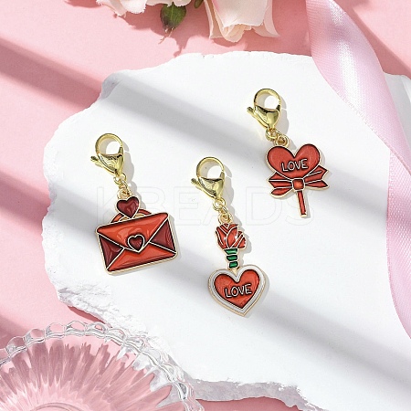 Valentine's Day Envelope Heart Alloy Enamel Pendant Decorations HJEW-JM02897-1