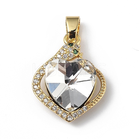 Real 18K Gold Plated Rack Plating Brass Micro Pave Clear Cubic Zirconia Pendants KK-C015-16G-13-1