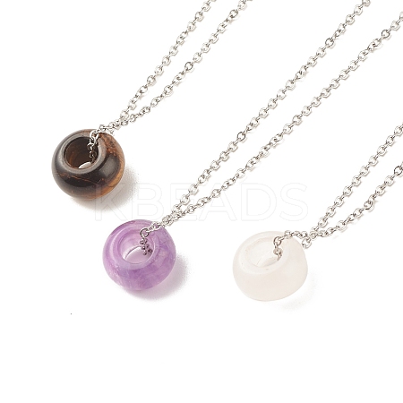 Gemstone Donut Pendant Necklace with 304 Stainless Steel Cable Chains for Women NJEW-JN03852-01-1