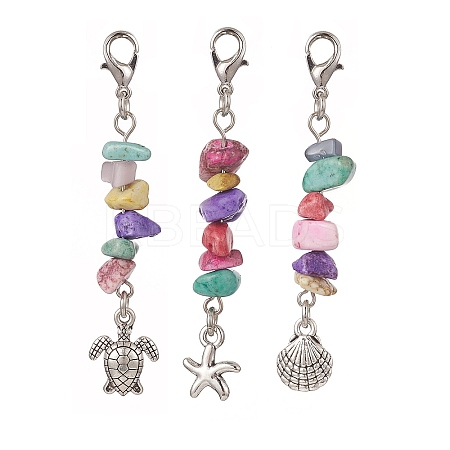 3Pcs 3 Styles Tibetan Style Alloy Pendant Decorations HJEW-CJ0001-13B-1