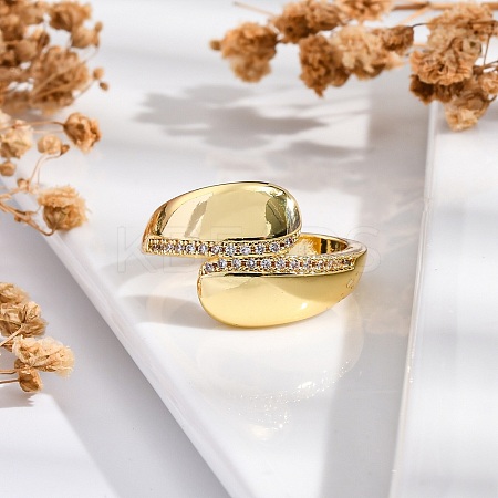 Rack Plating Brass Micro Pave Clear Cubic Zirconia Cuff Finger Rings for Women RJEW-M028-22G-01-1