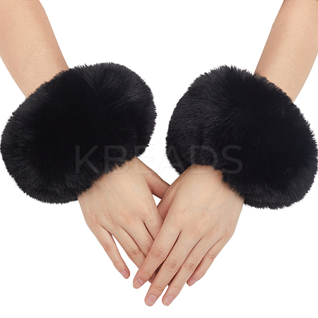 Women Imitation Rabbit Hair Cuffs Oversleeve Arm Gloves AJEW-WH20018-34B-1