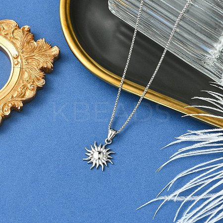 304 Stainless Steel Sun Pendant Box Chain Necklaces for Women Men NJEW-YW00002-02-1