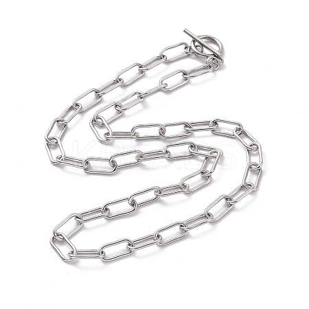 304 Stainless Steel Paperclip Chain Necklace with Toggle Clasp for Men Women NJEW-JN04139-1