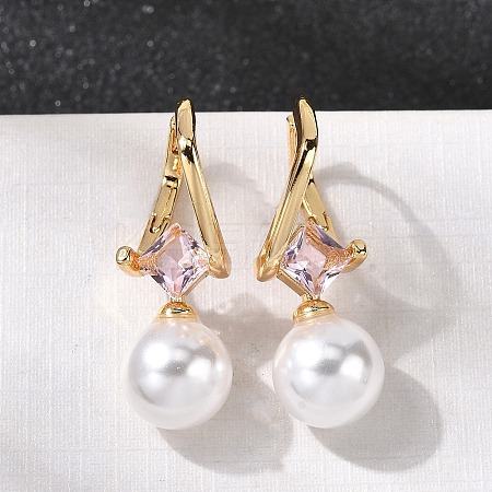 Brass Glass Round Hoop Earrings EJEW-P331-01G-1