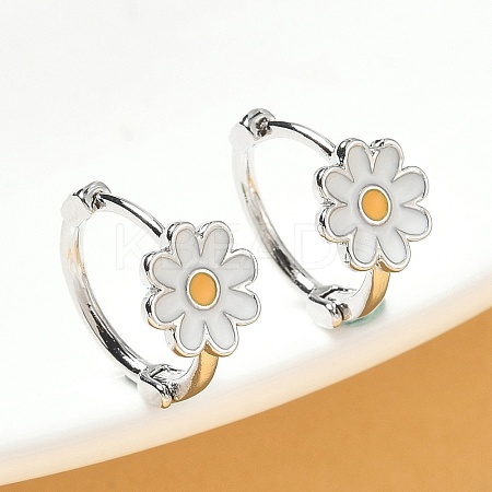 Daisy Brass Enamel Hoop Earrings for Women EJEW-G434-02P-1