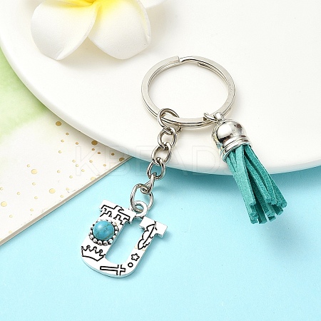 Alloy with Resin Imitation Synthetic Turquoise Keychain KEYC-YW00087-21-1