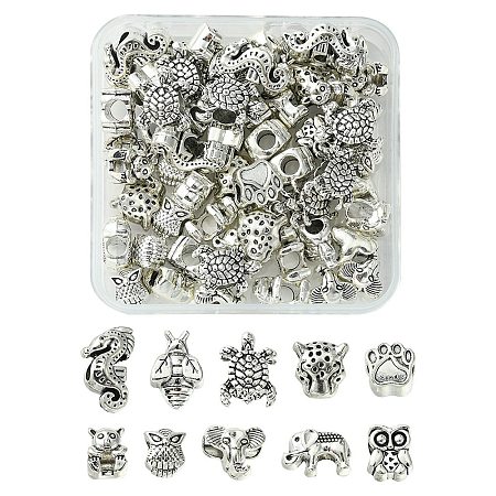 60Pcs 10 Style Tibetan Style Alloy European Beads TIBEB-FS0001-03-1