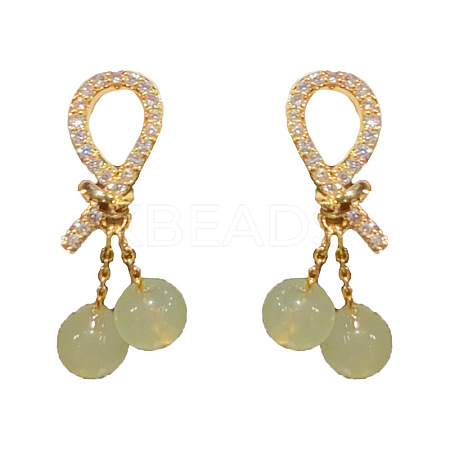 Brass Micro Pave Clear Cubic Zirconia Knot with Round Dangle Stud Earrings FS-WGC5F67-03-1