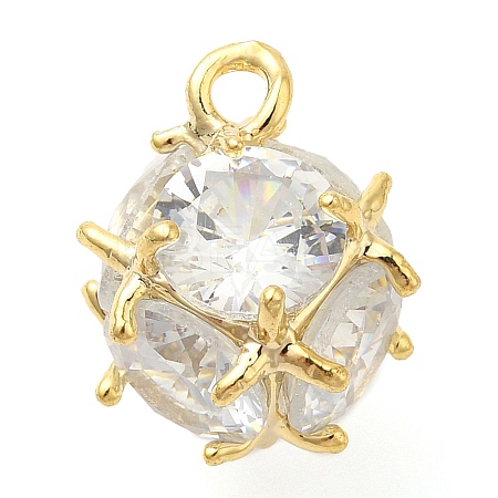 Round Rack Plating Brass with Cubic Zirconia Pendants Charms KK-S396-14-1