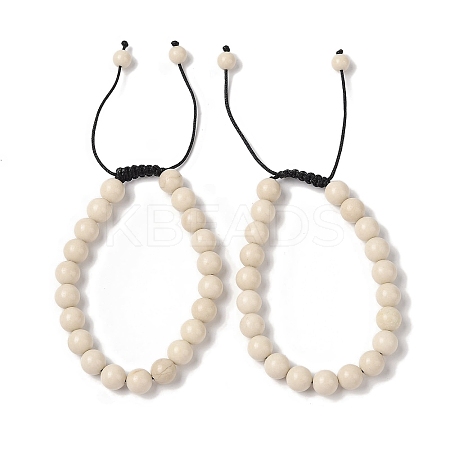 8mm Round Natural Fossil Braided Bead Bracelets BJEW-C067-01B-26-1