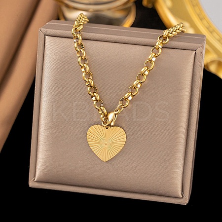 304 Stainless Steel Heart Pendant Rolo Chain Necklaces for Women LS-NJEW-Q028-06G-1