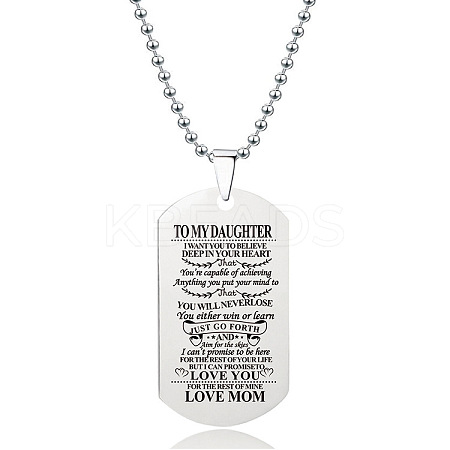201 Stainless Steel To My Daughter Dog Tag Pendant Ball Chain Necklaces FS-WG527E6-20-1