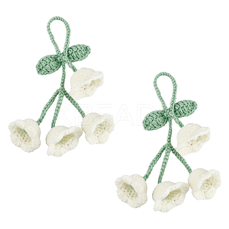 2Pcs Crochet Lily of The Valley Polyester Car Hanging Pendant HJEW-FG0001-14A-1
