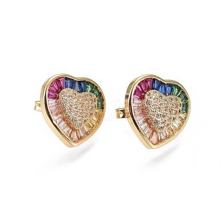 Brass Micro Pave Cubic Zirconia Stud Earrings EJEW-L224-10G-1