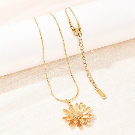 304 Stainless Steel Flower Pendant Round Snake Chain Necklaces for Women NJEW-G188-02G-1