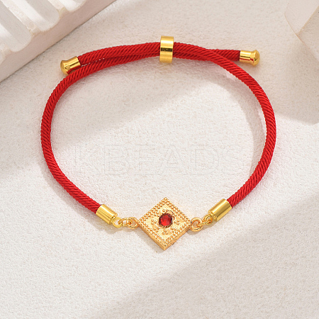 Vintage Ethnic Style Adjustable Round Cord Silder Bracelets with Brass Rhinestone Link for WomenLink for Women PY7261-4-1