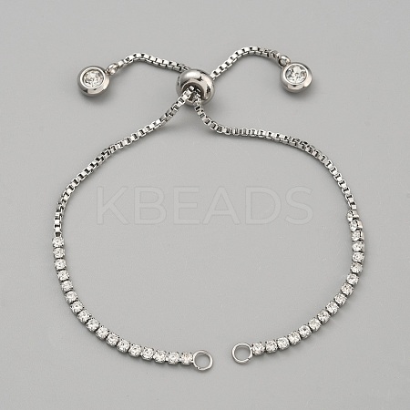 Adjustable Stainless Steel & Clear Glass Slider Bracelet Making STAS-WH0044-73-1