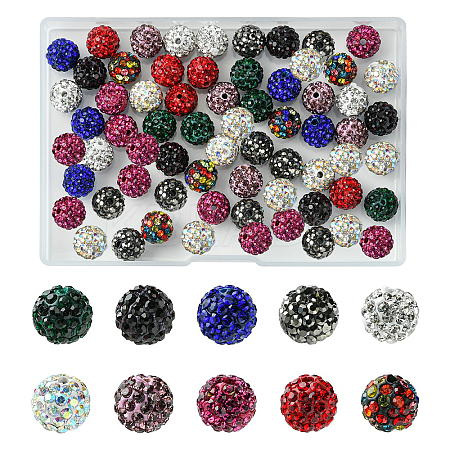 50Pcs 10 Colors Pave Disco Ball Beads FIND-YW0005-51-1