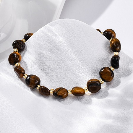 Natural Tiger Eye Beaded Bracelets for Women G-P563-07P-19-1