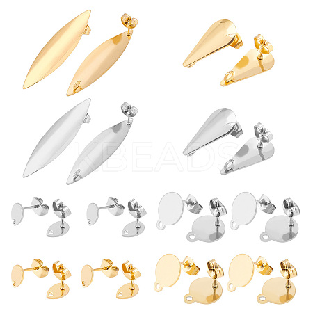 32Pcs 8 Style 304 Stainless Steel Stud Earring Findings STAS-DC0002-46-1