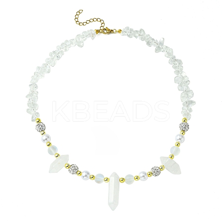Natural Quartz Crystal Bullet & Synthetic Moonstone Beaded Necklaces NJEW-JN04406-02-1