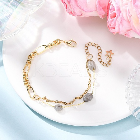 Brass Link Chain & 304 Stainless Steel Textured Dapped Chains Bracelets for Women BJEW-JB12481-03-1