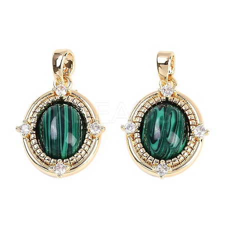 Synthetic Malachite Oval Pendants KK-U043-44G-A-1