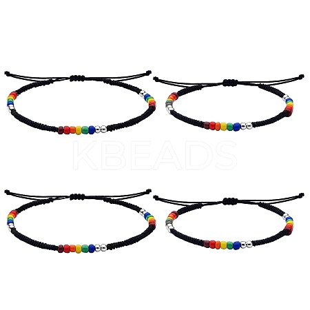 4Pcs 4 Style Glass Seed & 303 Stainless Steel Braided Bead Bracelets and Anklets Set SJEW-SW00003-03-1