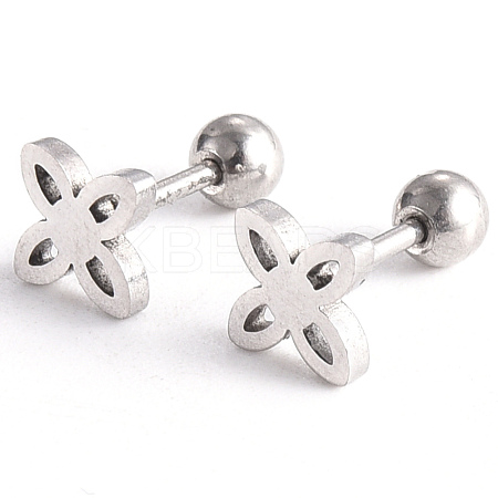 Tarnish Resistant 201 Stainless Steel Flower Barbell Cartilage Earrings EJEW-R147-29-1