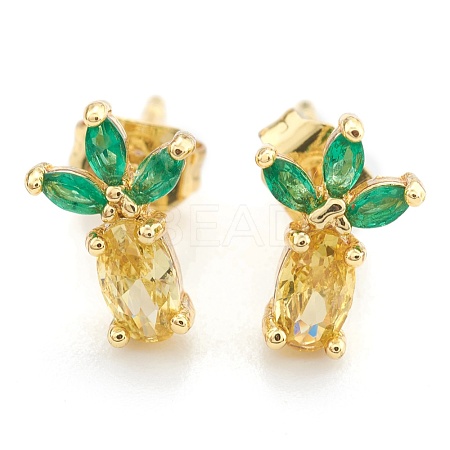 Brass Cubic Zirconia Stud Earring EJEW-O106-03G-1