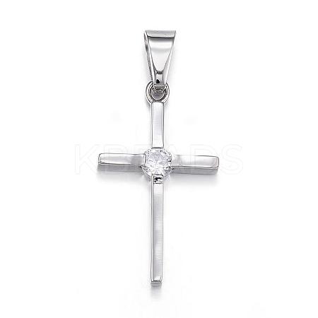 316 Surgical Stainless Steel Cubic Zirconia Pendants STAS-P145-04P-1