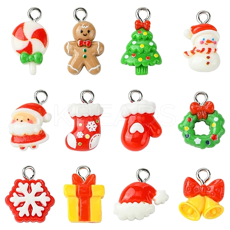 24Pcs 12 Styles Christmas Theme Opaque Resin Pendants RESI-FS0001-86A-1