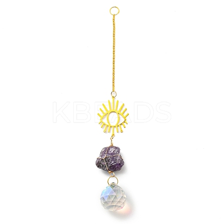 Wire Wrapped Nuggets Natural Amethyst Pendant Decorations HJEW-C008-02C-G-1