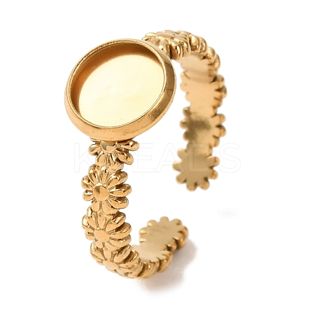 Flower 304 Stainless Steel Cuff Ring Components STAS-P454-05A-G-1