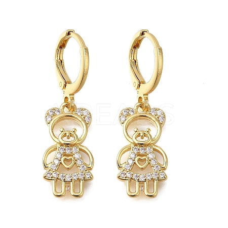Rack Plating Bear Brass Micro Pave Clear Cubic Zirconia Hoop Earrings EJEW-F142-01G-1