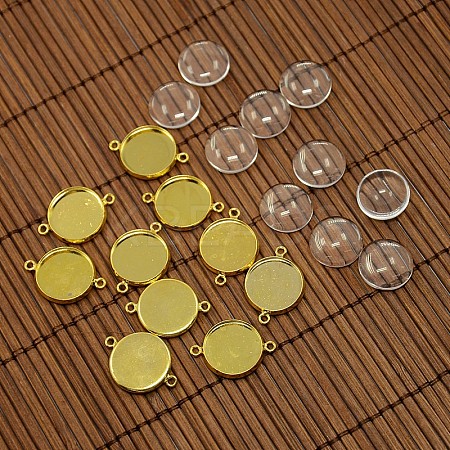 14mm Dome Clear Glass Cover and Golden Brass Cabochon Connector Setting Sets DIY-X0088-G-NR-1