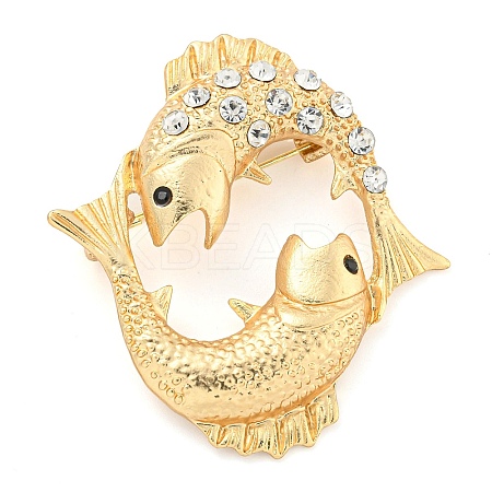 Golden Zinc Alloy with Rhinestone Brooches LS-JEWB-B018-03G-11-1