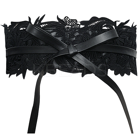 Imitation Leather Flower Lace Wide Chain Belts AJEW-WH20077-032E-1