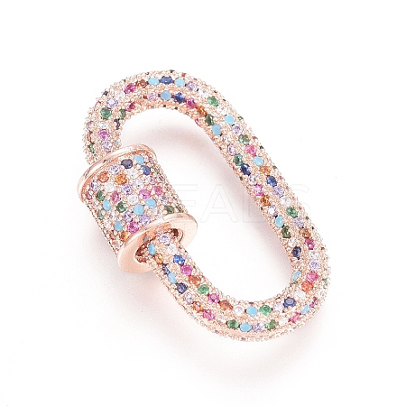 Brass Micro Pave Cubic Zirconia Screw Carabiner Lock Charms ZIRC-L085-08RG-1