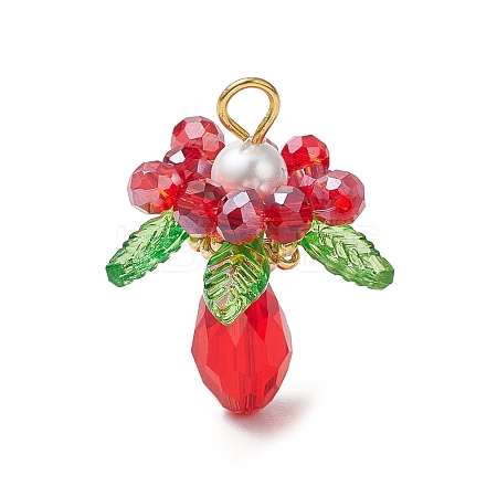 Glass with Round Shell Pearl and Acrylic Charms Pendants PALLOY-MZ00647-01-1