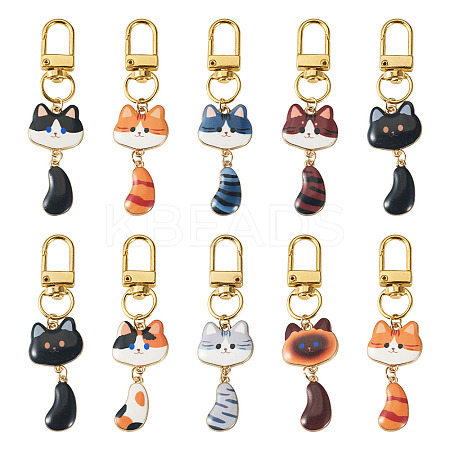10Pcs Cat Alloy Enamel Pendant Decorations HJEW-TAC0178-1